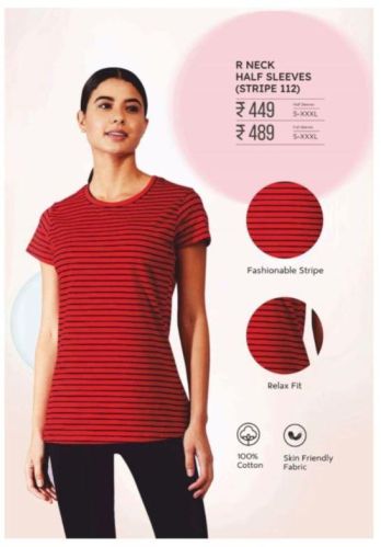 H/S - 110 Ladies Round Neck Stripe T-shirt