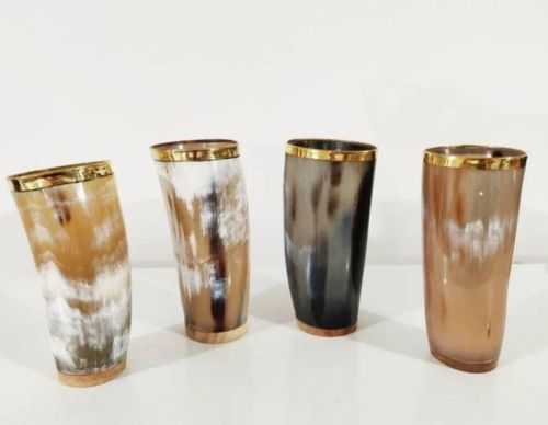 Brass Border Drinking Horn Glass, Feature : Low Maintenance, Tunable, Water Proof