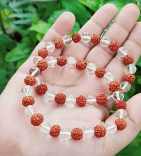 8mm Clear Quartz Rudraksha Bracelet