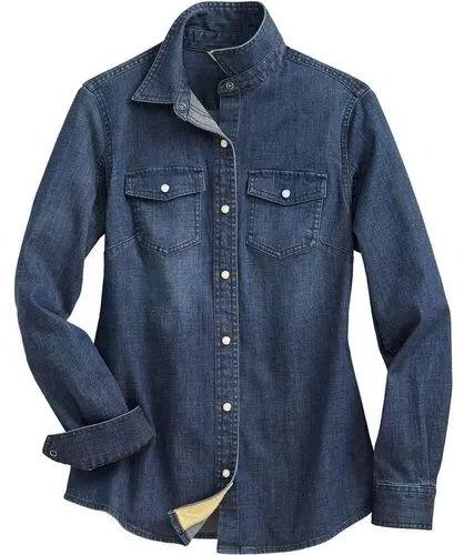 Collar Neck Plain Men Denim Shirt, Color : Blue