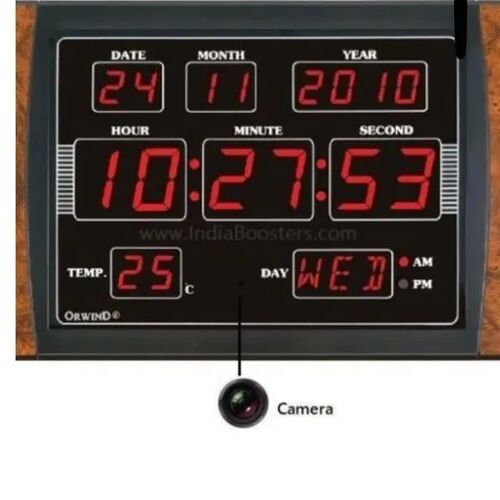 Digital Clock Spy Camera, Color : Black