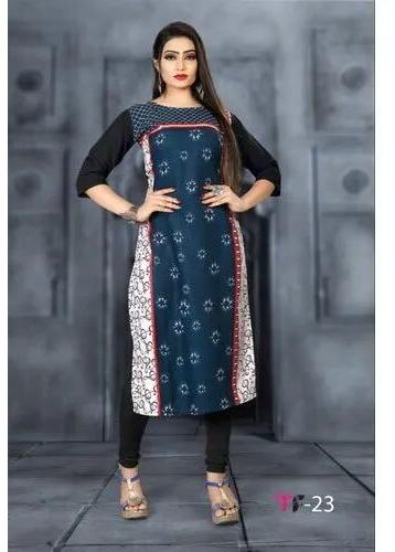 Ladies Straight American Crepe Kurti, Size : M-XXL