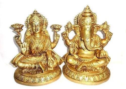 Brass Laxmi Ganesh Statue, Color : Golden