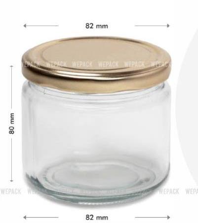 Clear Golden 350ml Round Salsa Glass Jar, For Food Storage