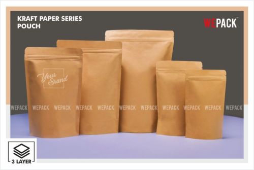 Kraft Paper Stand Up Zipper Pouches For Food Packaging
