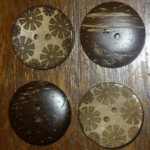 Printed Coconut Button, Shape : Round