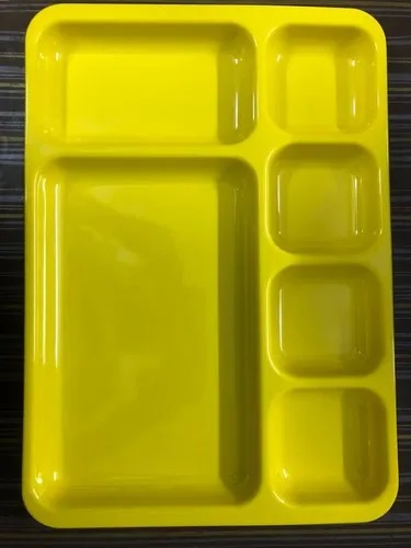 Yellow Rectangular Six Compartment Melamine Plate, For Home, Pattern : Plain