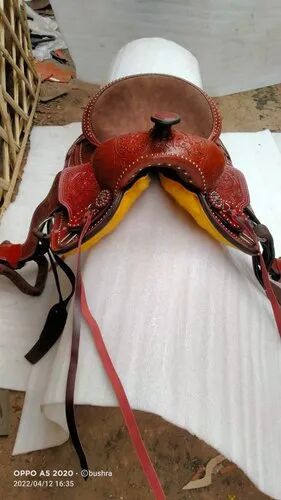 Anwari Brown Western Leather Saddle, Size : 16 / 17.5 / 18 / 19 Inches.