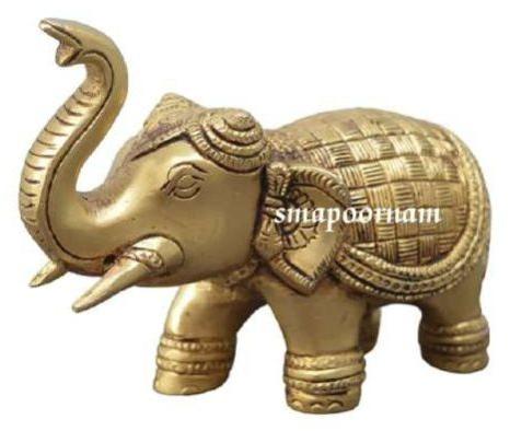 Golden Sampoornam Polished Brass Elephant Statue AR00254SF, Packaging Type : Thermocol Box