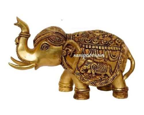 Sampoornam Carved Polished Brass Elephant Statue AR00260SF, For Interior Decor, Gifting