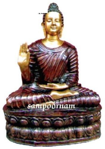 Sampoornam Polished Brass Buddha Statue Ar00280sf, For Temple, Gifting, Pattern : Carved
