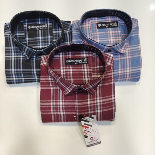 Checked Regular Collar Mens Striped Shirts, Technics : Machine Made