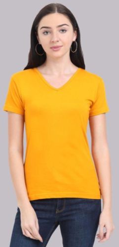 Half Sleeves Ladies V Neck T Shirt