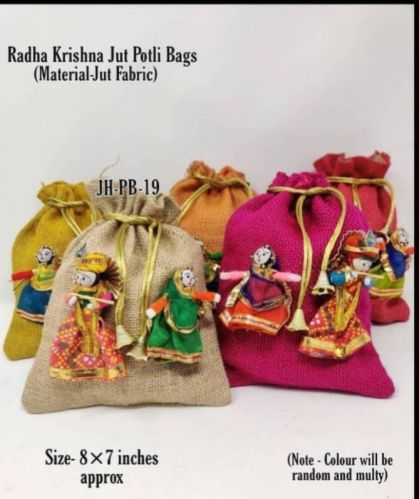 Radha Krishna Jute Potli Bag, Style : Rope Handle