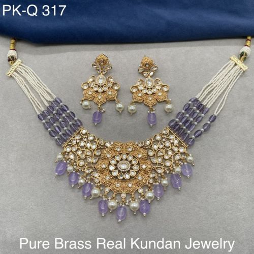 Pure Brass Real Kundan Beaded Choker Set