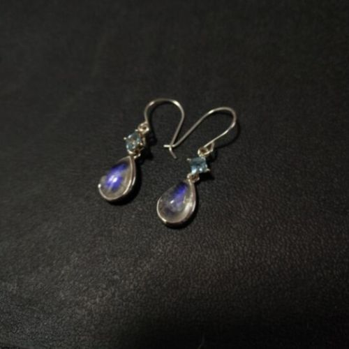 Rainbow Moonstone And Blue Topaz Earrings
