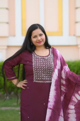 Purple Kurti and Pant With Dupatta