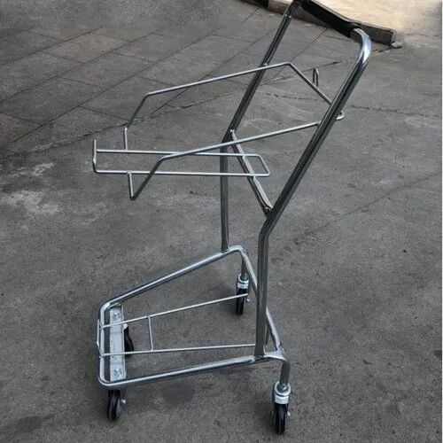 Stainless Steel SS Basket Trolley Stand, For Supermarket, Color : Silver