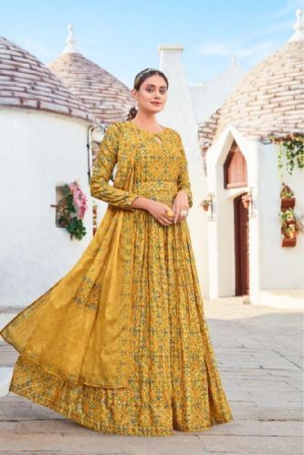 SUMSHY Designer Printed Long Gown, Size : M, XL, XXL