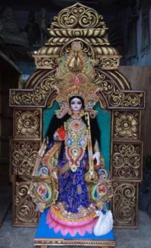 Printed Paint Coating Fiberglass Standing Saraswati Statue, For Home, Office, Temple, Packaging Type : Carton Box