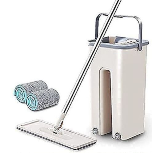 Microfiber Flat Mop Bucket, For Floor Cleaning, Color : Cream