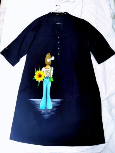 Casual Wear Hand Painted Kurti, Size : M, XL