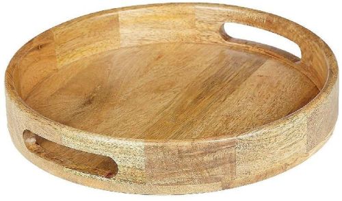 Round Polished Wooden Serving Tray, Color : Brown