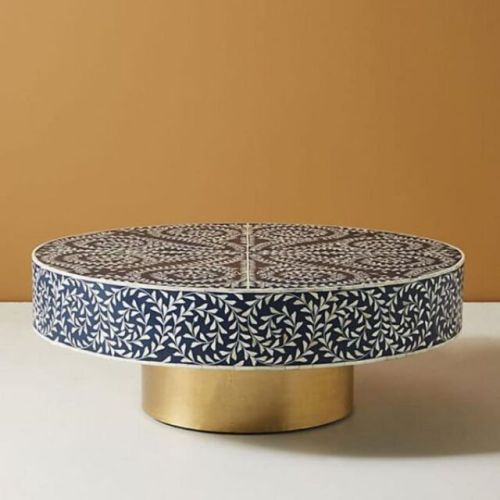 Round Blue Mother Of Pearl Coffee Table, For Home, Hotel, Restaurant, Size : Medium
