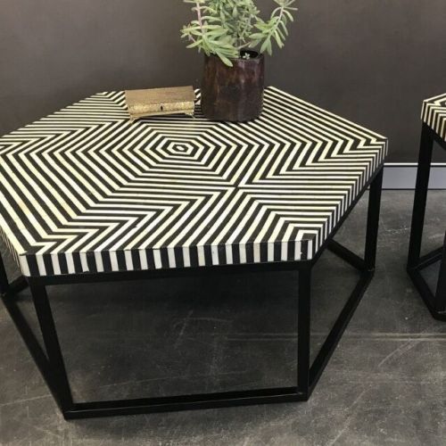 Hex Monochrome Bone Inlay Coffee Table