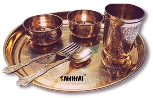 Sahi Hai Copper Brass Royal Dinnerware Set, Color : Copper Color