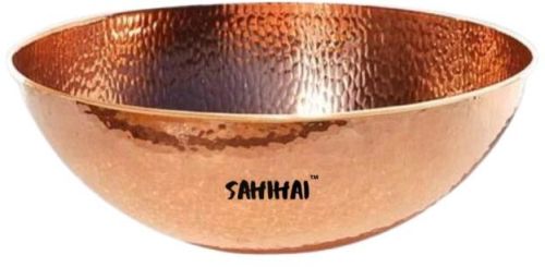 Round Sahi Hai Copper Bowl Hammered, For Hotel, Pattern : Printed, Plain, Hamerred, Embroidered