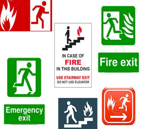 PVC Fire Exit Sign Sticker, For Industries, Public Places, Feature : Durable