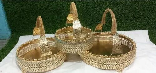 Round Metal Gift Basket, Color : Gold