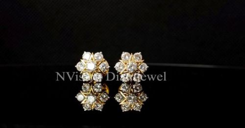 Yellow Gold Diamond Nakshatra Earrings, Certification : IGI