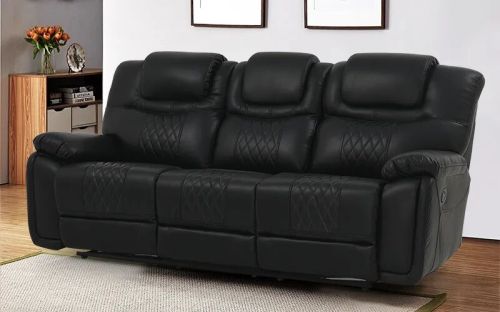 3 Seater Leatherette Recliner Sofa, Color : Black