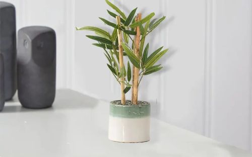 Artificial Bamboo Plant With Ceramic Pot, Color : White Green