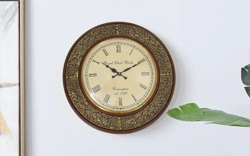 Royaloak Metal Ethnic Wall Clock, Color : Gold