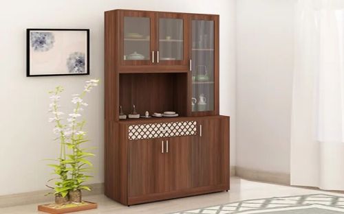 HDF With Melamine Finish Three Door Crockery Unit, Color : Walnut