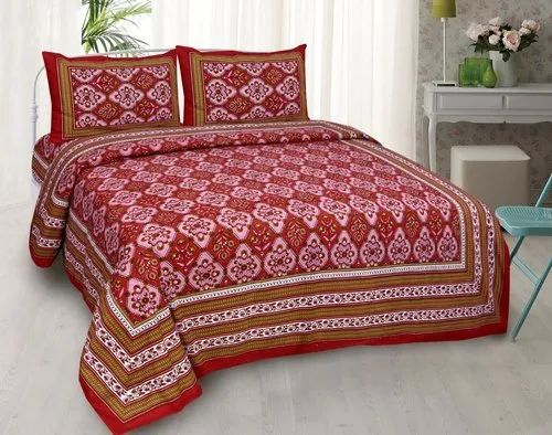 Red Cotton Double Bed Bedsheet Set, For Home, Feature : Anti Wrinkle