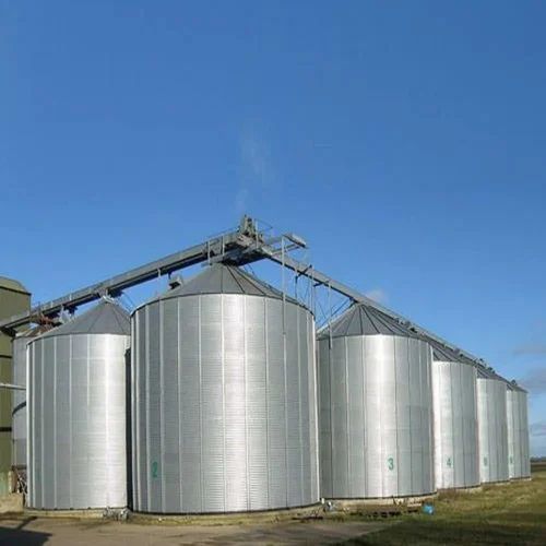 Round Zincalume Steel Grain Storage Silos, Color : Silver