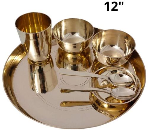 Kraft Plan Bronze Thali Set, For Dinner Serving, Size : 12 Inch, 12 Inch, 12 Inch