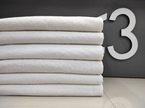 White PC Cotton Chikan Embroidery Fabric, For Skirt, Top, Western Wear, Pattern : Embroidered