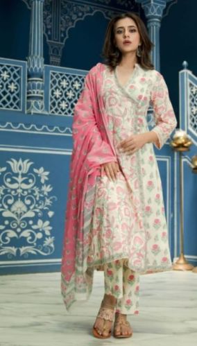 Cotton Angrakha Kurti Pant Set, Size : L, XL, XXL