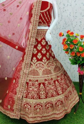 RK Fashion Velvet Bridal Lehenga Choli, Size : Free Size