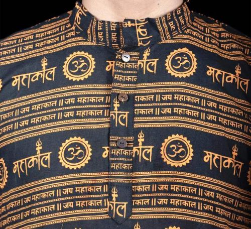 Cotton Khadi Mahakal Print Mens Kurta, Feature : Stone Work, Impeccable Finish, Embroidered, Easily Washable