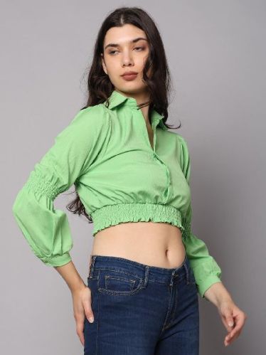 Green French Chick Blouse V-Neck Shirts