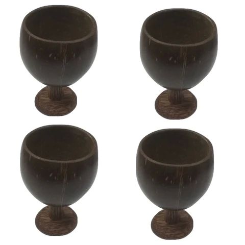 Brown Round Handmade Coconut Shell Wine Cup Set