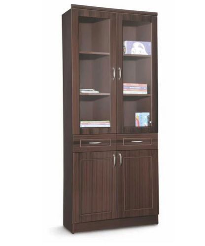 Polished Wood Double Door Bookcase, For Home Use, Color : Brown