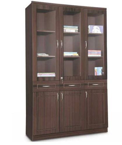 Brown Polished Wood Triple Door Bookcase, For Home Use