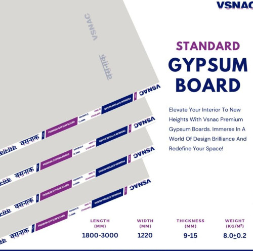 Plain Vsnac Standard Gypsum Board, Features : Lower Weight, Higher Strength